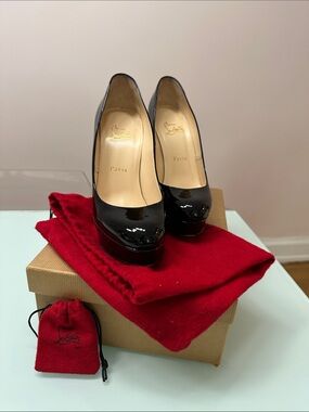 Christian Louboutin Bianca Black Patent Leather Platform Pumps with Red Soles
